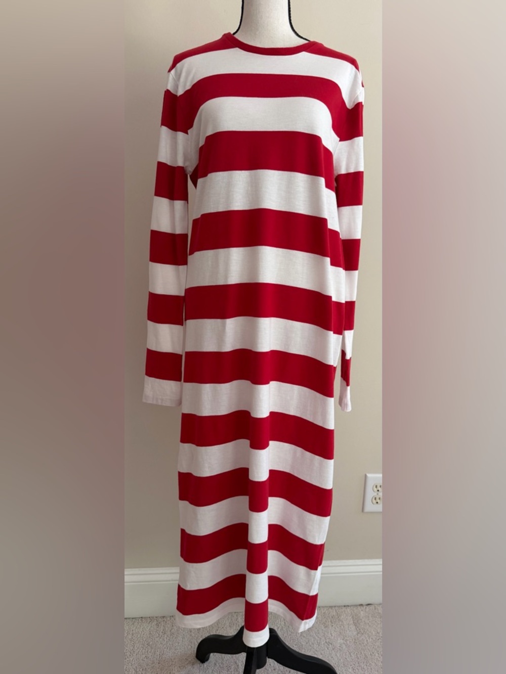 Polo Ralph Lauren Red and White Striped Long Sleeve Maxi Dress